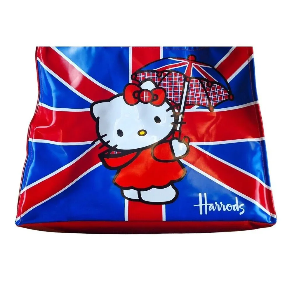 Harrods Large Hello Kitty British Flag Rare Zip Tote Shoulder Bag Sanrio NWOT